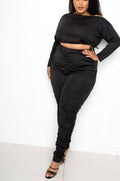 Off Shoulder Cropped Top And Ruched Leggings Sets