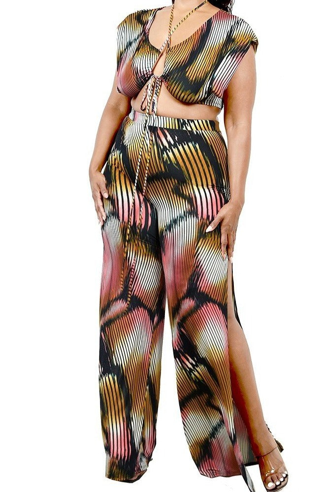 Knitted Color Painting 2 Piece Pants Set