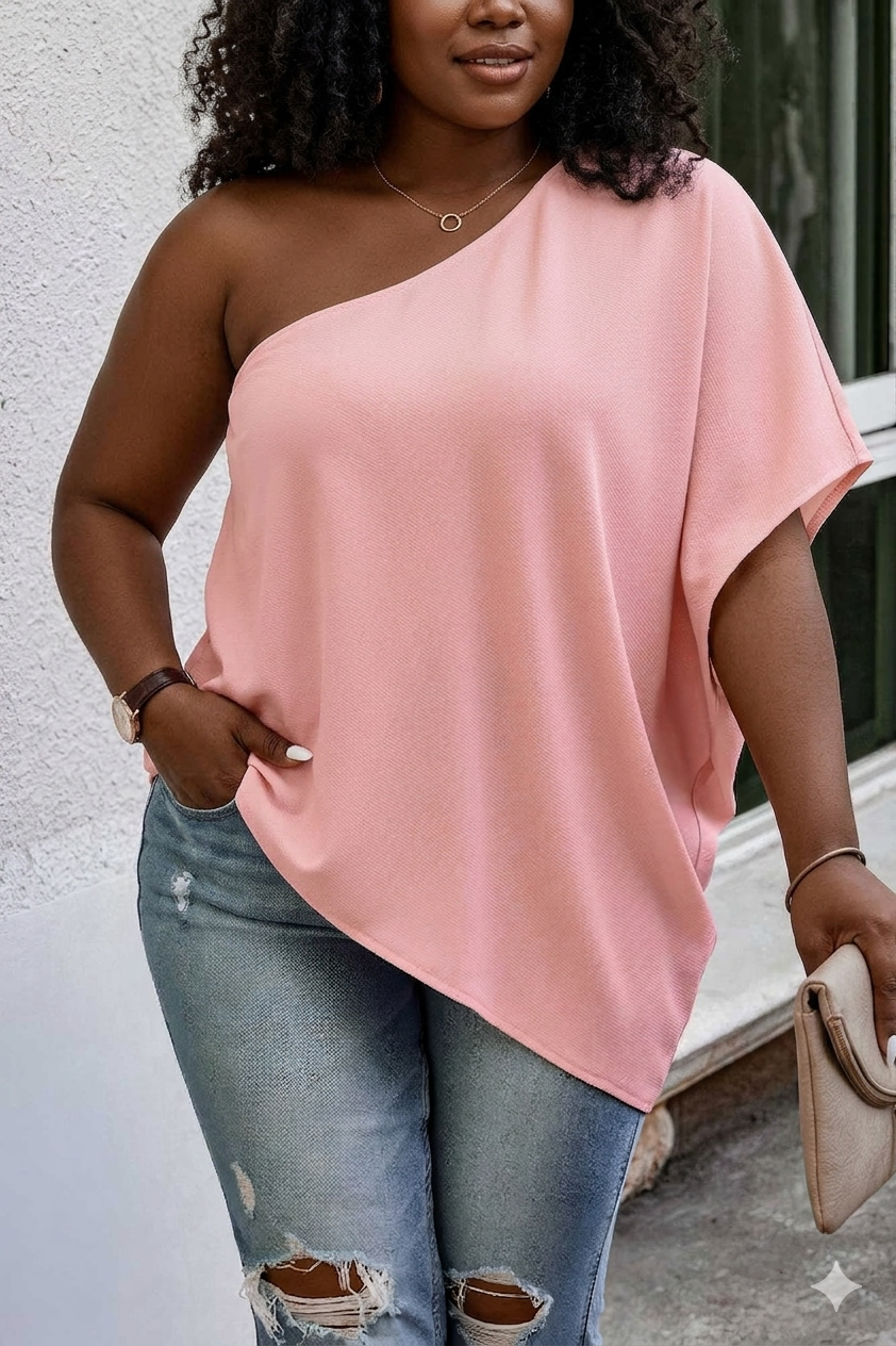 Plus Size Shoulder Solid Casual Loose Fit Shirt