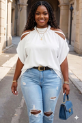 Plus Halter Open Shoulder Bat Sleeves Loose Top