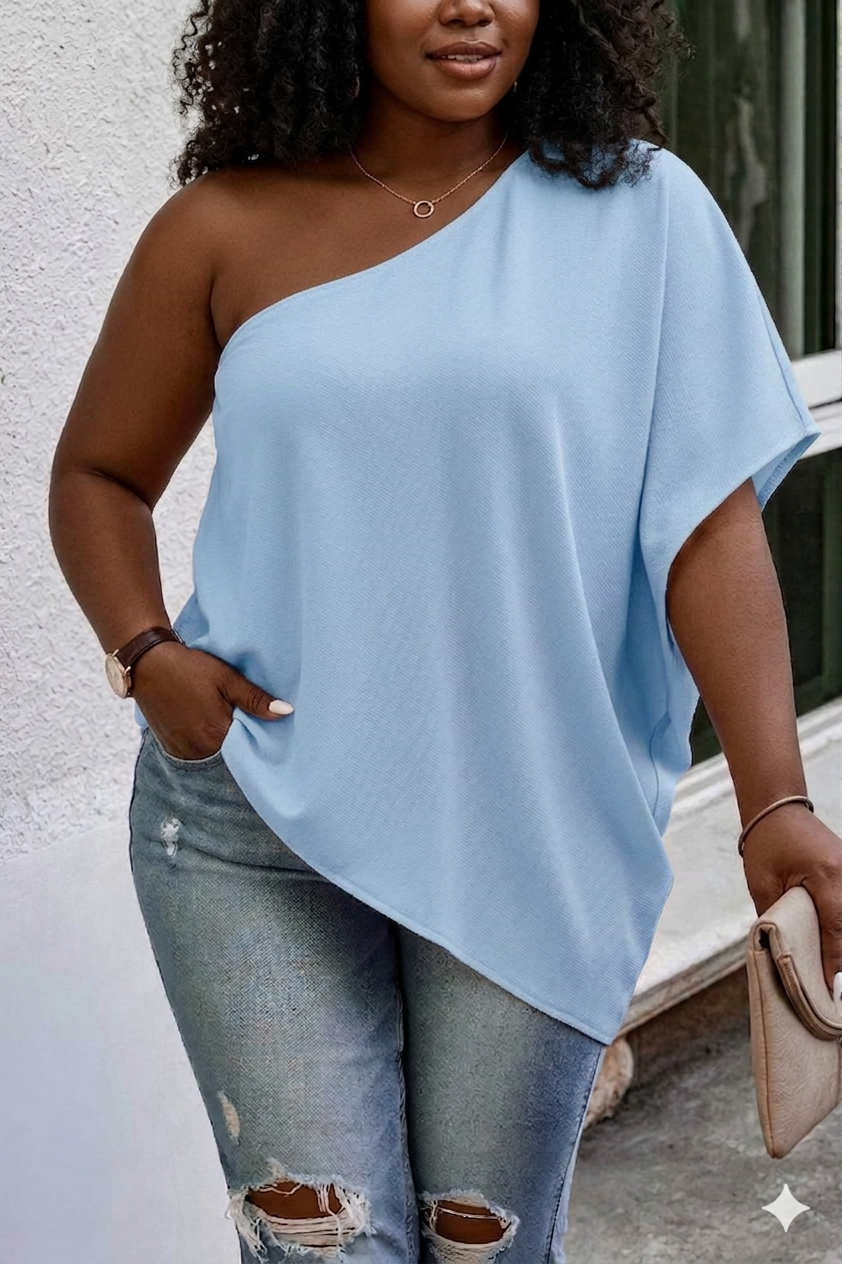 Plus Size Shoulder Solid Casual Loose Fit Shirt