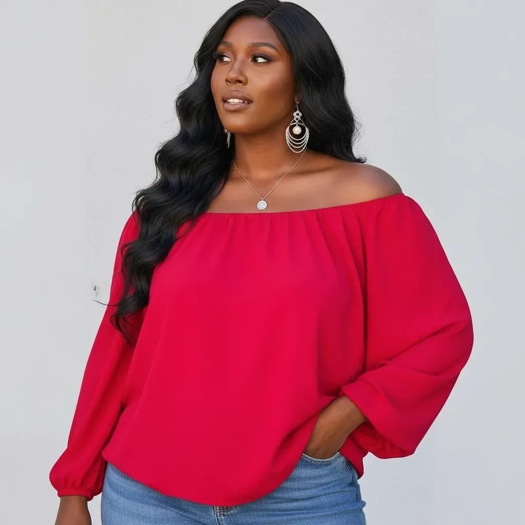 Off Shoulder Long Bubble Sleeve Solid Top