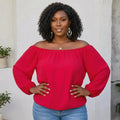 Off Shoulder Long Bubble Sleeve Solid Top