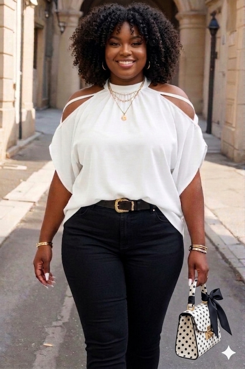 Plus Halter Open Shoulder Bat Sleeves Loose Top