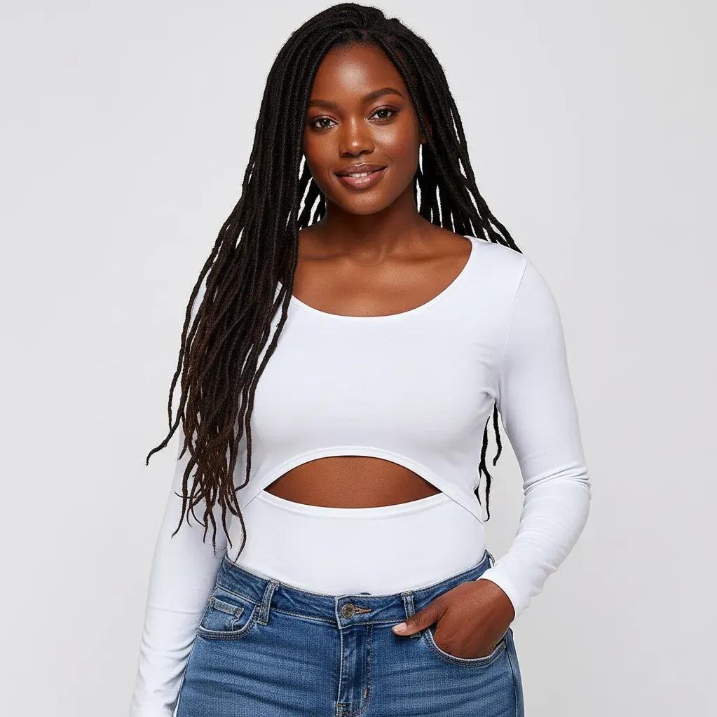 Solid Round Neck Top, With Long Sleeves, And Cut-out Detail