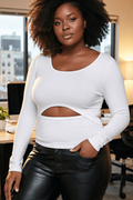 Solid Round Neck Top, With Long Sleeves, And Cut-out Detail