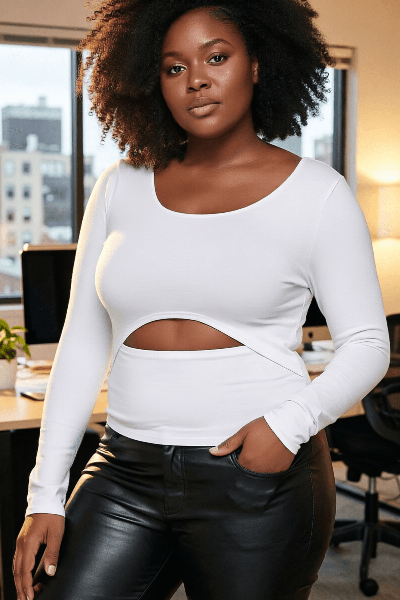 Solid Round Neck Top, With Long Sleeves, And Cut-out Detail