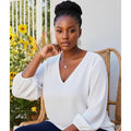 V Neck Bubble Sleeve Solid Top