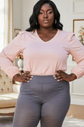 V Neck Bubble Sleeve Solid Top