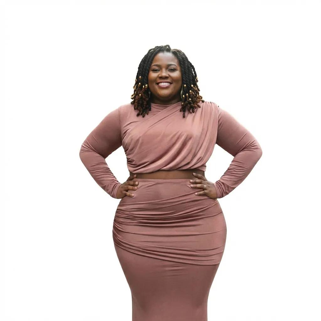 Plus Size Shirring Detailed Top & Long Skirt Set
