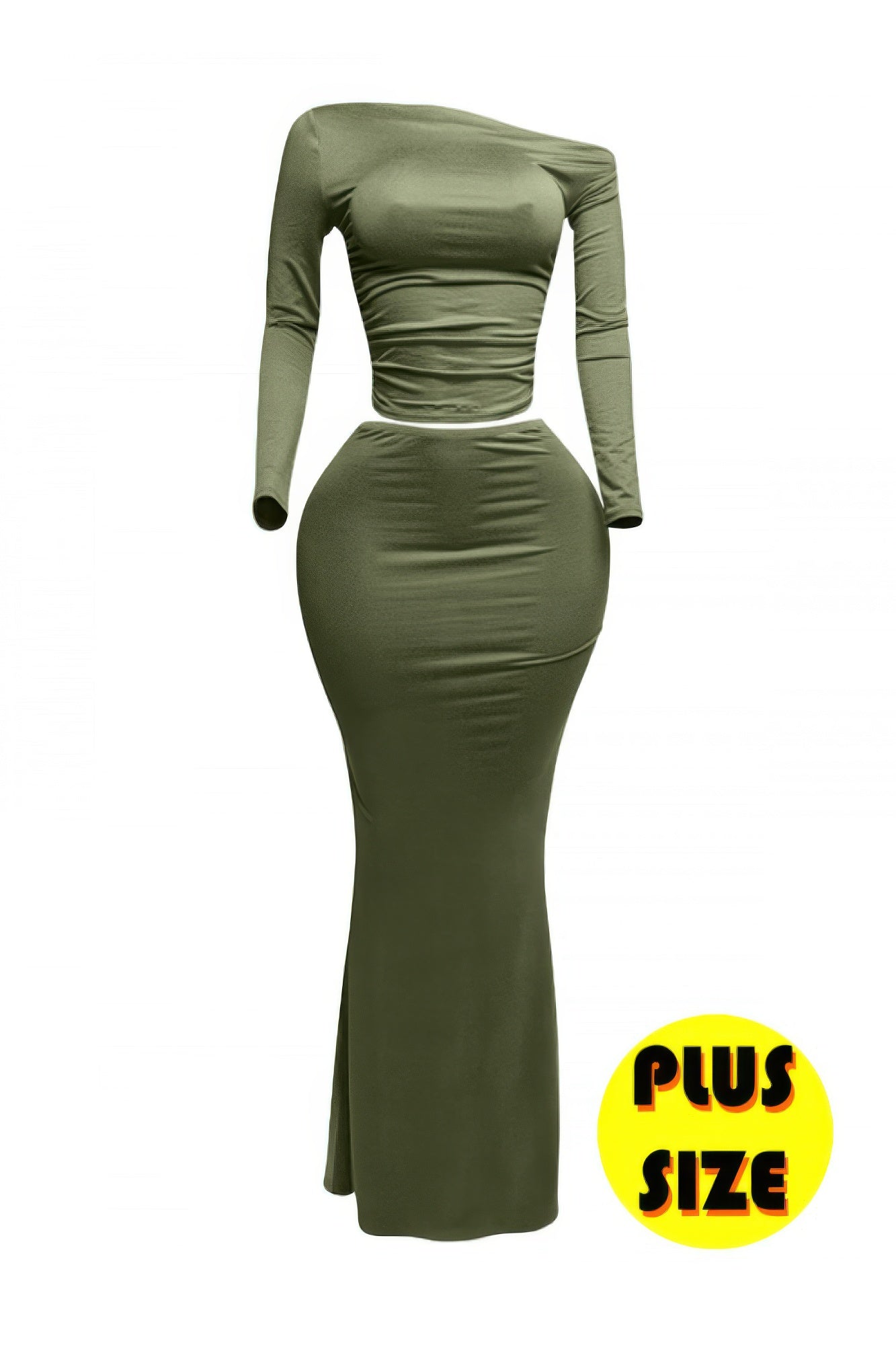 Plus Size Shirring Detailed Top & Long Skirt Set