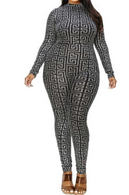 Geo Pattern Glitter Printed Jumpsuit