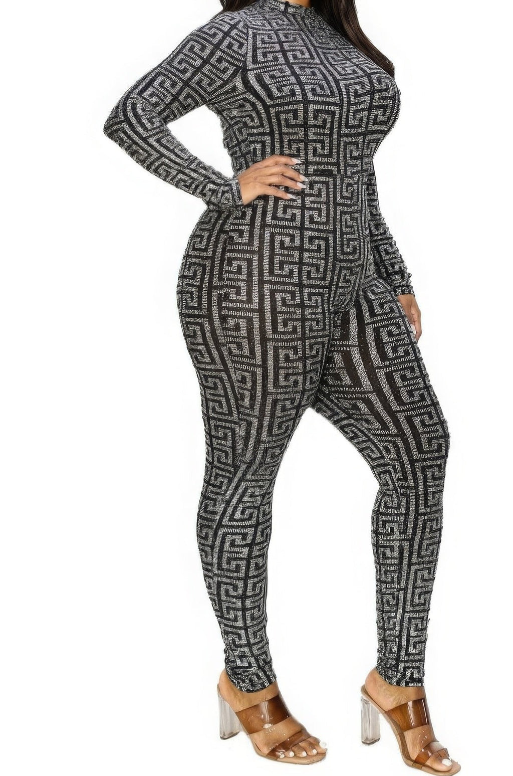 Geo Pattern Glitter Printed Jumpsuit