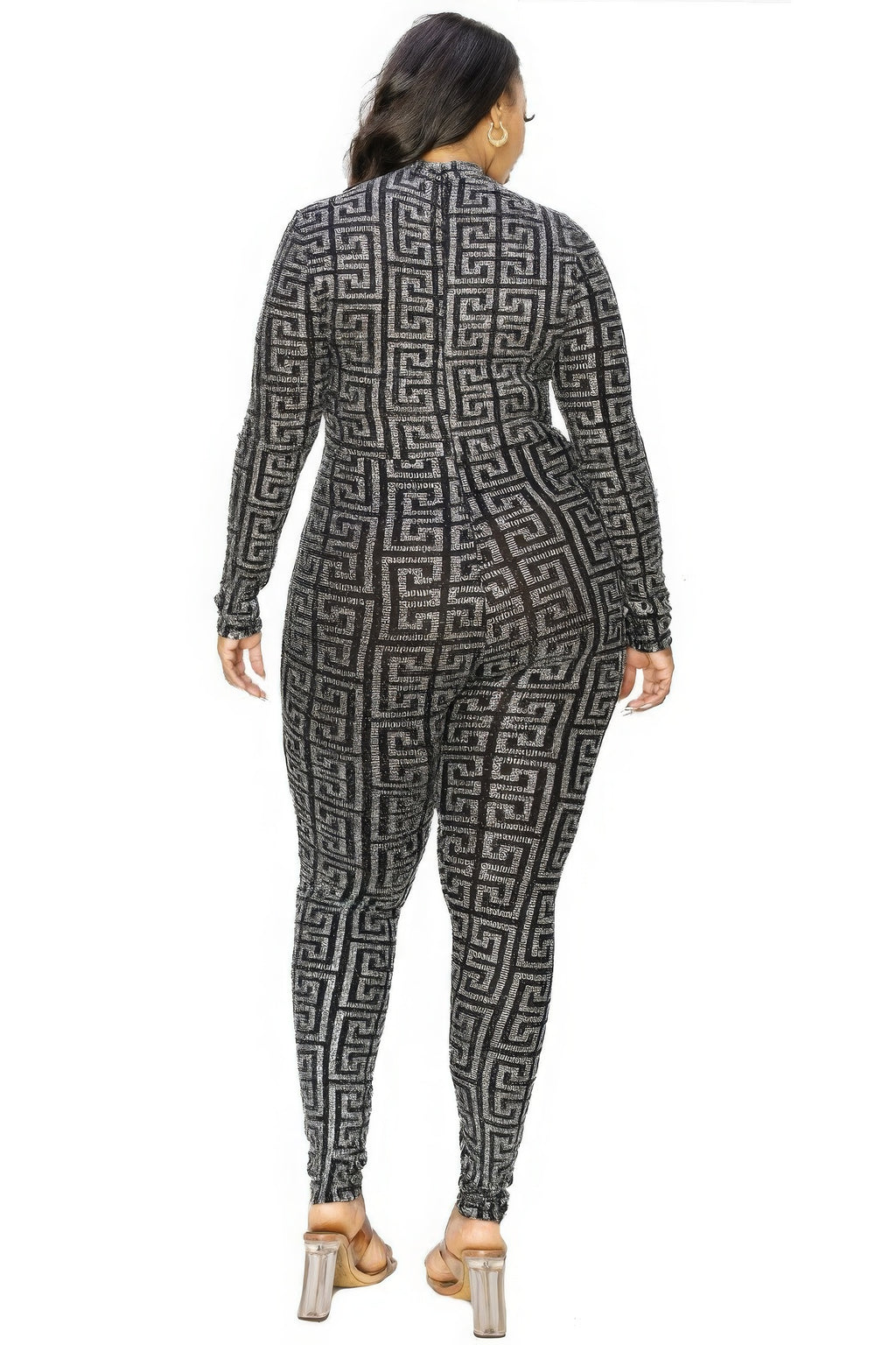 Geo Pattern Glitter Printed Jumpsuit