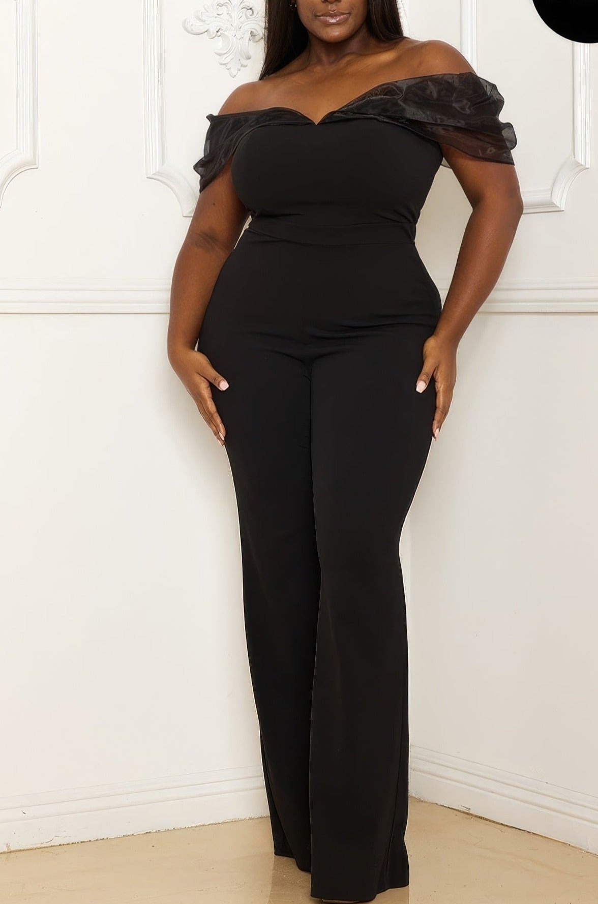 Mesh Off The Shoulder Plus Size Jumpsuit